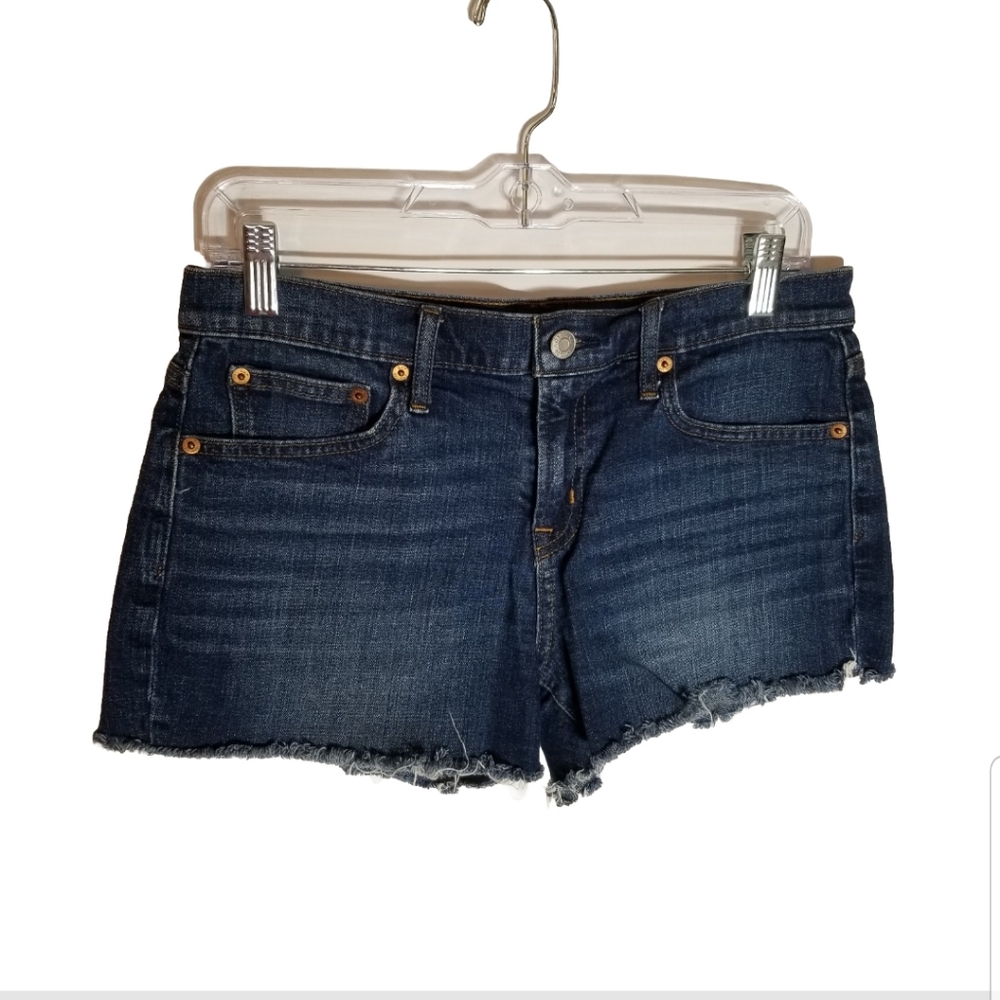 GAP Jean Shorts Women's 28 Blue Denim Fringed Raw Hem 3 Inch Inseam